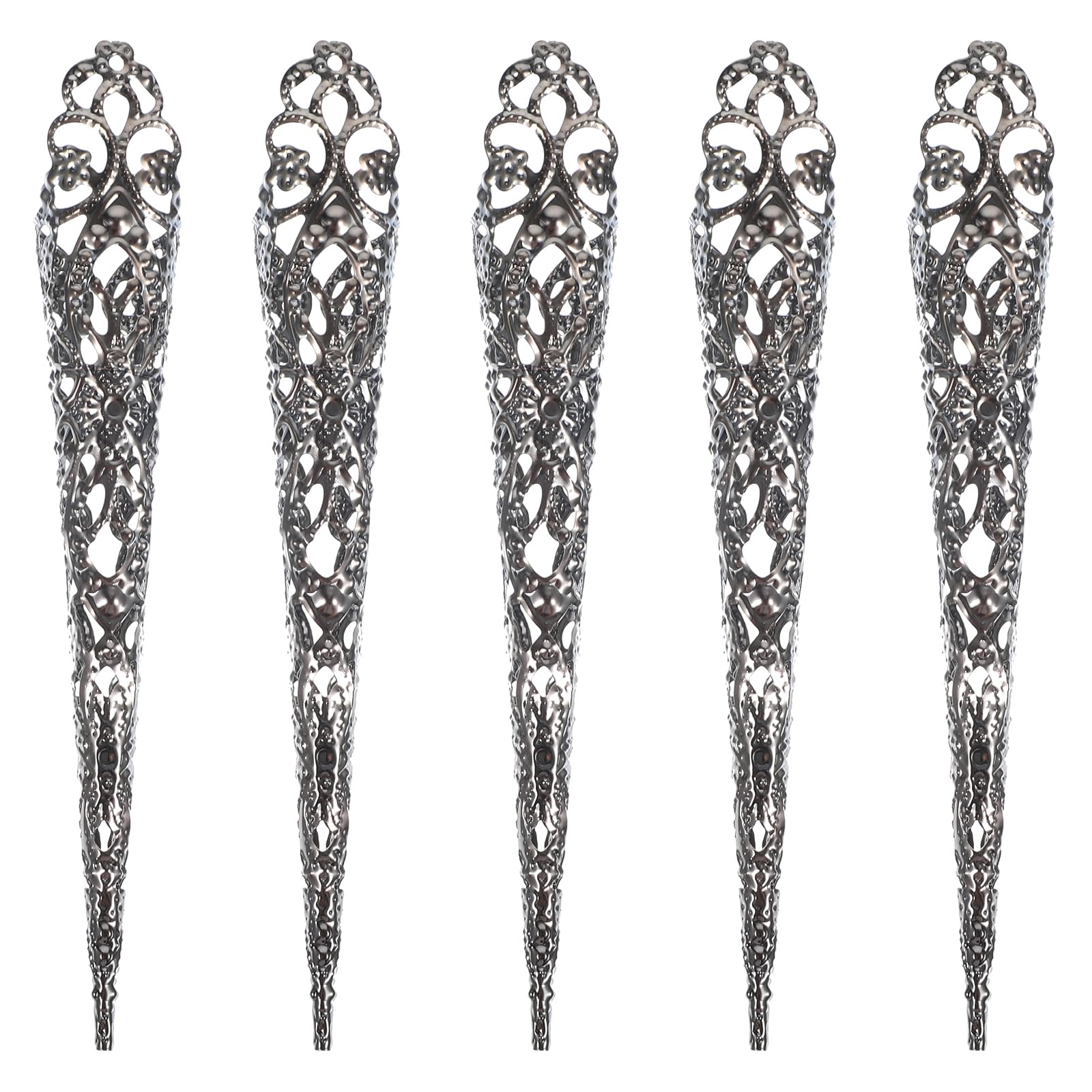 5-Piece Set Finger Nail Tip Claw Rings,Floral Nail Tip Claw Rings Ancient Queen Costume Fingertip Decor for Halloween Women Cosplay Costumes