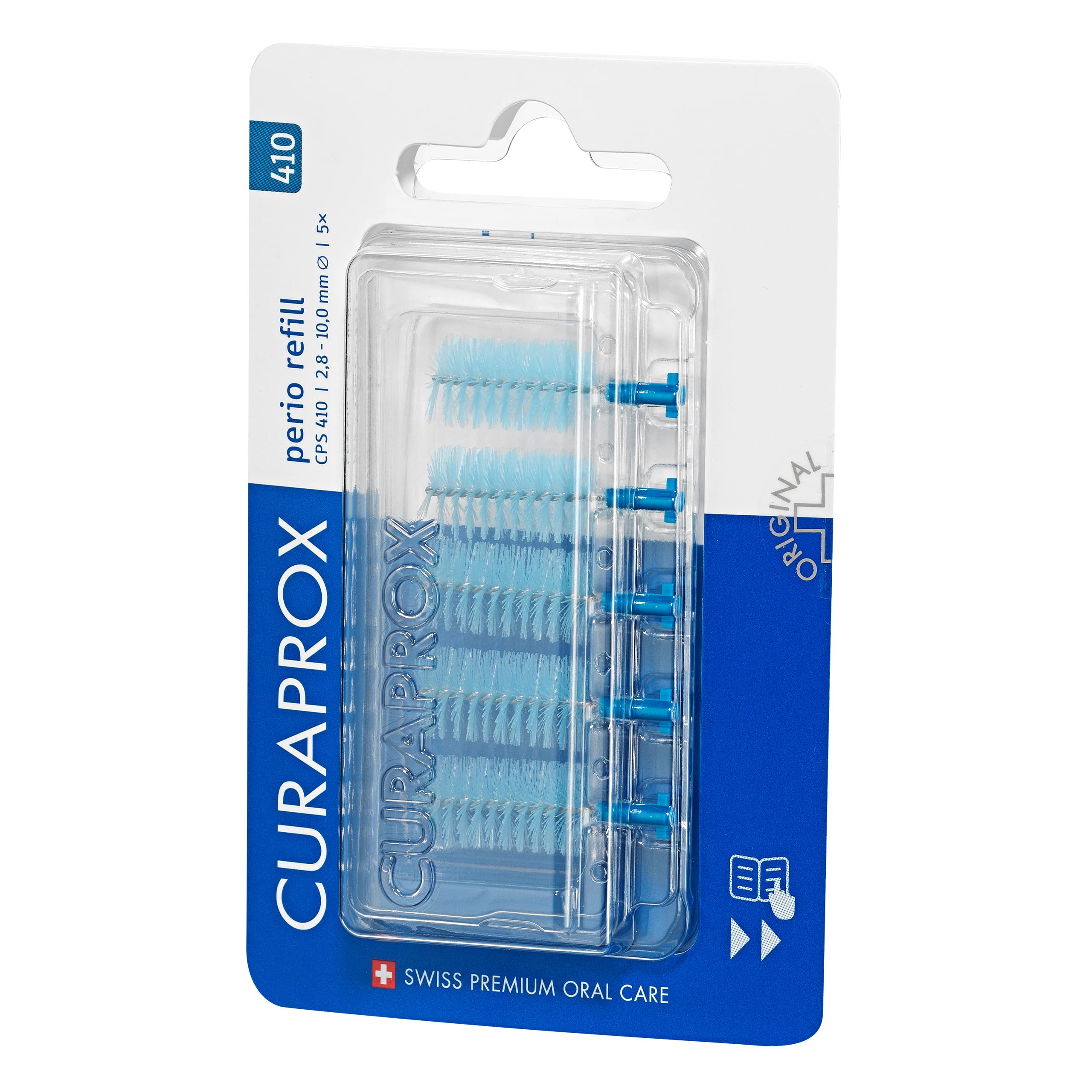 Curaprox Interdental Brush Refills CPS 410 Perio – for Large Interdental Spaces & Gum Care | Ultra-Fine Filaments for Effective Plaque Removal |Blue| 5-Pieces | Designed in Switzerland