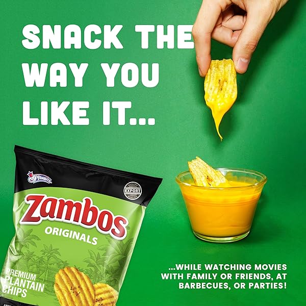 ZAMBOS ORIGINAL PREMIUM PLANTAIN CHIPS, 5.3 OZ – CRUNCHY, RIDGED SNACK, GLUTEN FREE, 1 BAG