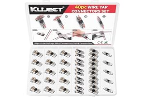 Kuject 40pcs Wire Tap Connectors Kit for 24-18 AWG, Quick Solderless No-Stripping T Tap Low Voltage Wire Connector, 3-Way 2-Pins 2-Way 1-Pin Splice Terminals for Automotive and LED Strip