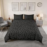 Castle Fairy African Cheetah Wildlife Duvet Cover Queen Size Gray Wild Animal Skin Print Comforter Cover with 2 Pillowcases for Teens Adults Leopard Print Bedding Set,No Comforter