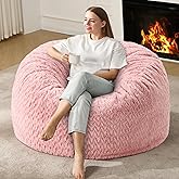 4ft Bean Bag Chairs for Adults Large Beanbag Chair with Chevron Plush Fur Cover Big Bean Bag Chair for Living Room Bedroom Dorm (Pink)