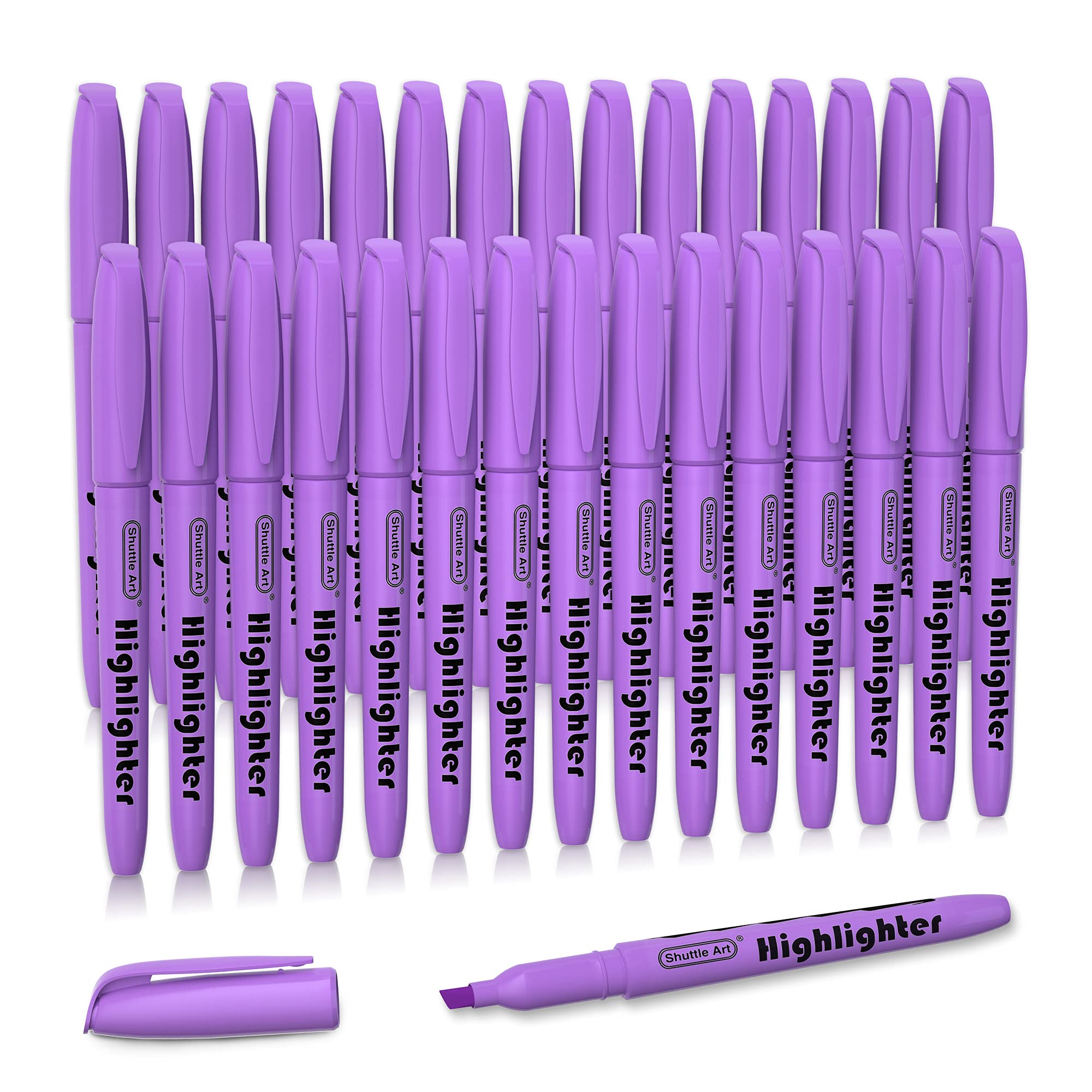 Shuttle Art Highlighters, 30 Pack Purple Highlighters Bright Colours, Chisel Tip Dry-Quickly Non-Toxic Highlighter Markers for Adults Kids Highlighting in Home School Office