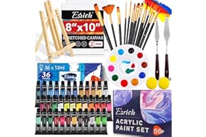 ESRICH Acrylic Paint Set,56 PCS Professional Painting Supplies with Paint Brushes, 36 Colors Acrylic Paints, 1 Easel, 2 Painting Canvases, Palette, Paint Knives and Art Sponges for Hobbyists and Beginners