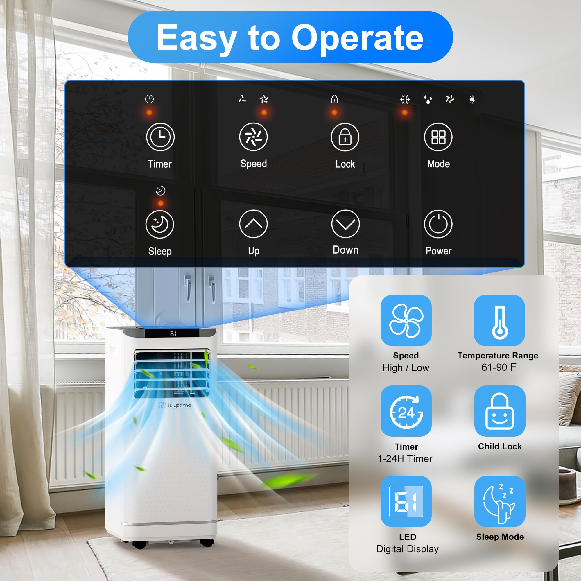 10,000 BTU Portable Air Conditioners for Room Up to 450 Sq.Ft, 4-in-1 Portable AC Unit, Heater, Dehumidifier & Fan with Remote Control, Self Evaporation System, LED Display