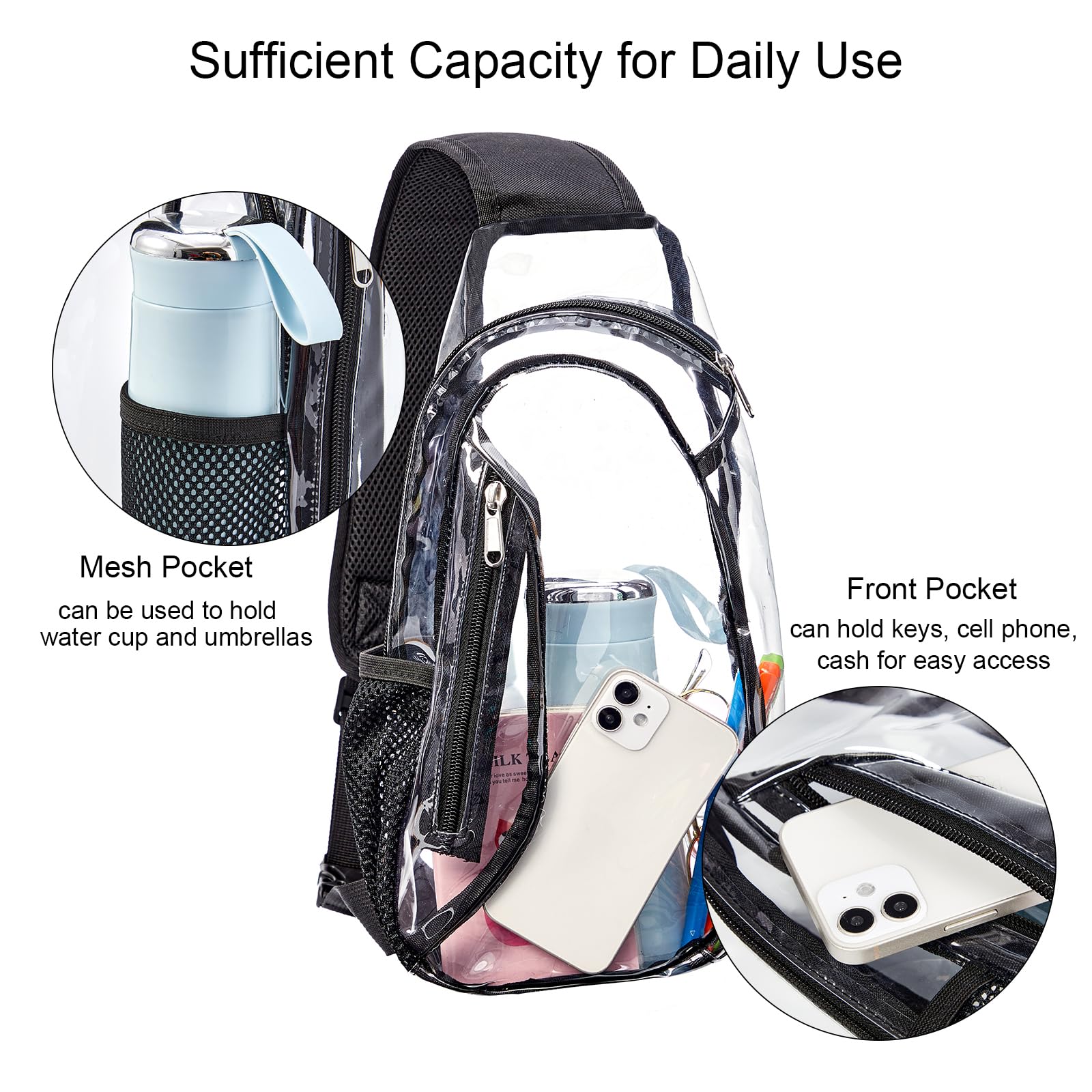 gdbis Clear Sling Bag, Stadium Approved PVC Crossbody Backpack, Clear Casual Chest Daypack for Hiking, Stadium or Concerts