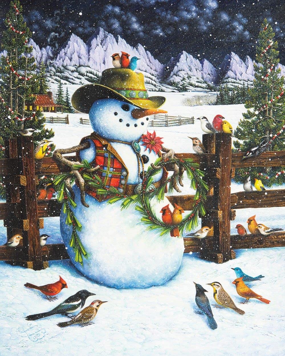Springbok 1000 Piece Jigsaw Puzzle Western Snowman - Unique Cut Pieces