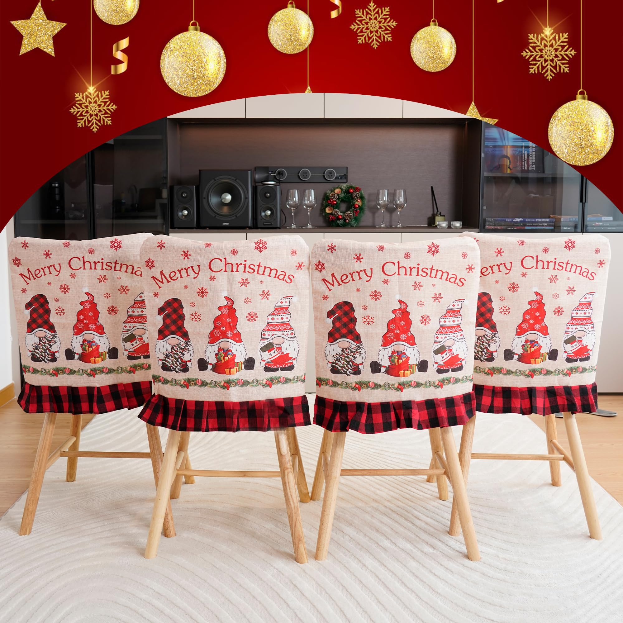 Christmas Chair Covers Burlap Plaid Gnomes Xmas Decoration Chair ...