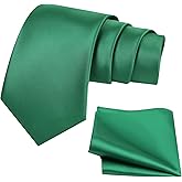 ZEHUR Ties for Men Solid Satin Necktie Formal Wedding Tie Pocket Square Set Classic Business Party Neckties & Handkerchief