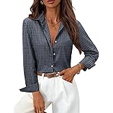 siliteelon Womens Plaid Shirts Gingham Top Button Down Long Sleeve Dress Shirts Cotton Casual Work Blouse
