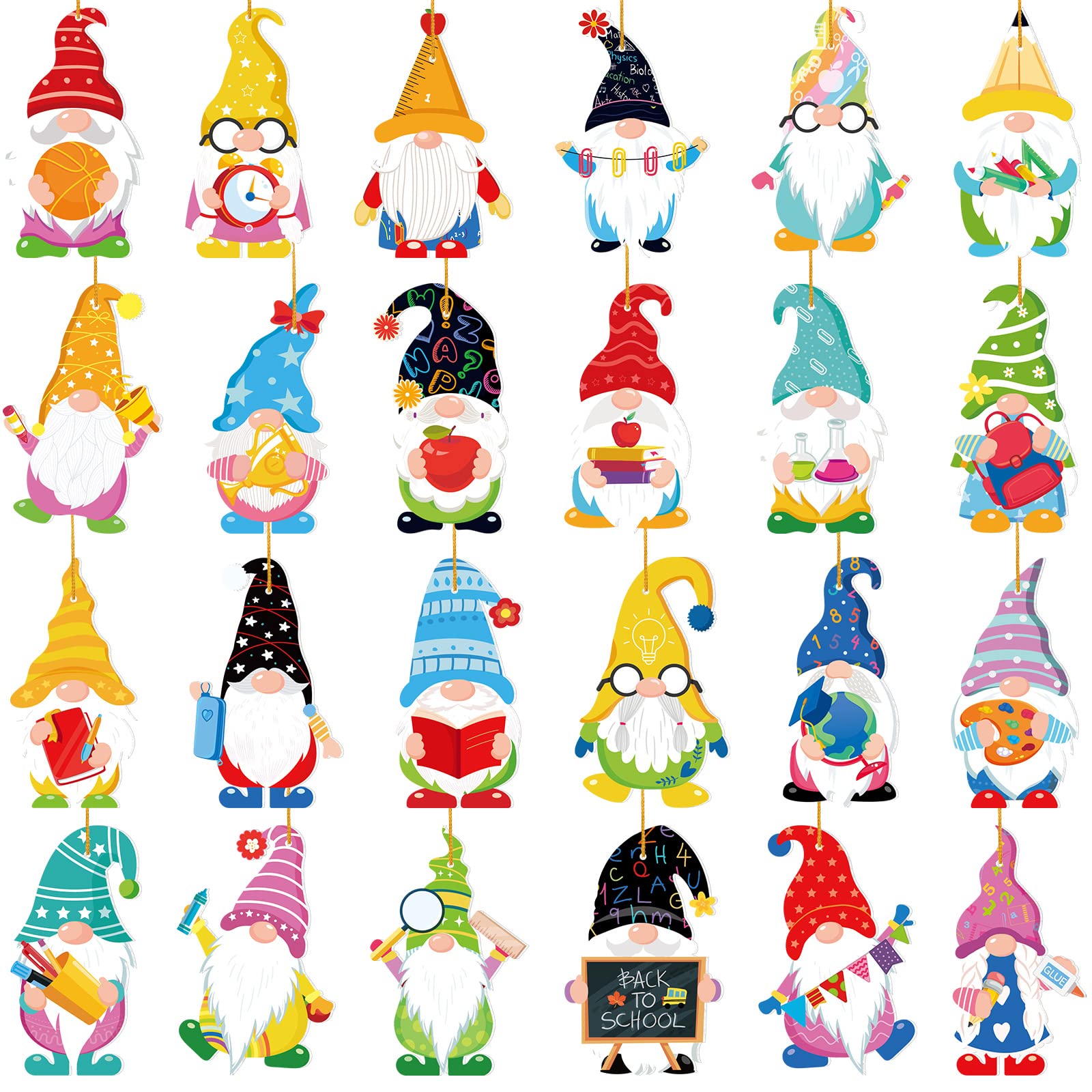 Photo 1 of 48 Pcs Back to School Hanging Gnomes Ornaments Teacher Classmate Appreciation Gnomes Decorations for Back to School Teachers Day Season Party Supplies Classroom Tree Wall Décor