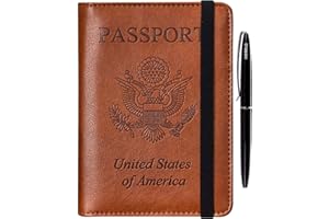 HerriaT Leather Passport Holder Cover Case RFID Blocking Travel Wallets Card Case for Women Men(Coffee)