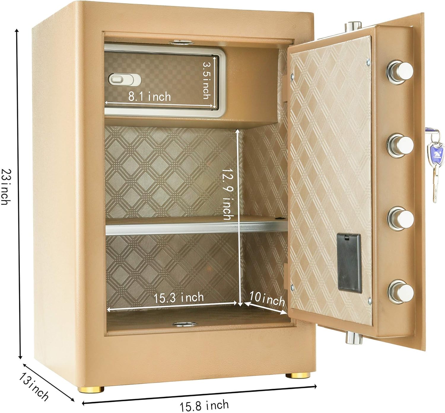 TIGERKING Digital Security Safe Box for Home Office Double Safety Key Lock and Password 2.05 Cubic Feet - - 