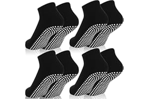 Jspupifip 4 Pairs Unisex Non Slip Yoga Socks Pilates Socks with Grips Women Men Cotton Grippy Socks for Barre Hospital Home