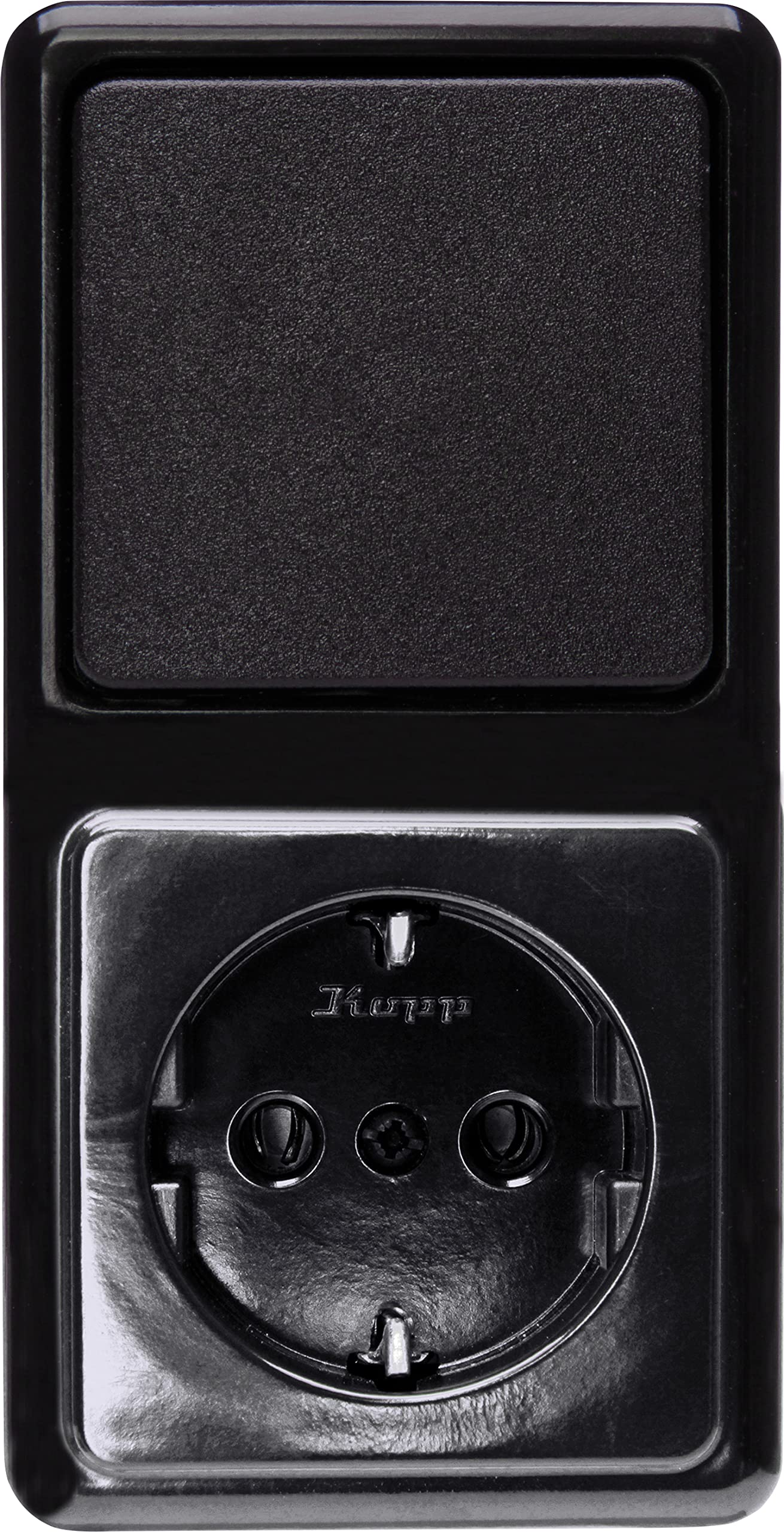 KOPP Standard Surface-Mounted Program, Black, Combination Vertical, Consisting of Universal (Toggle Switch) and Socket, 16 A, 250 V, 108805000