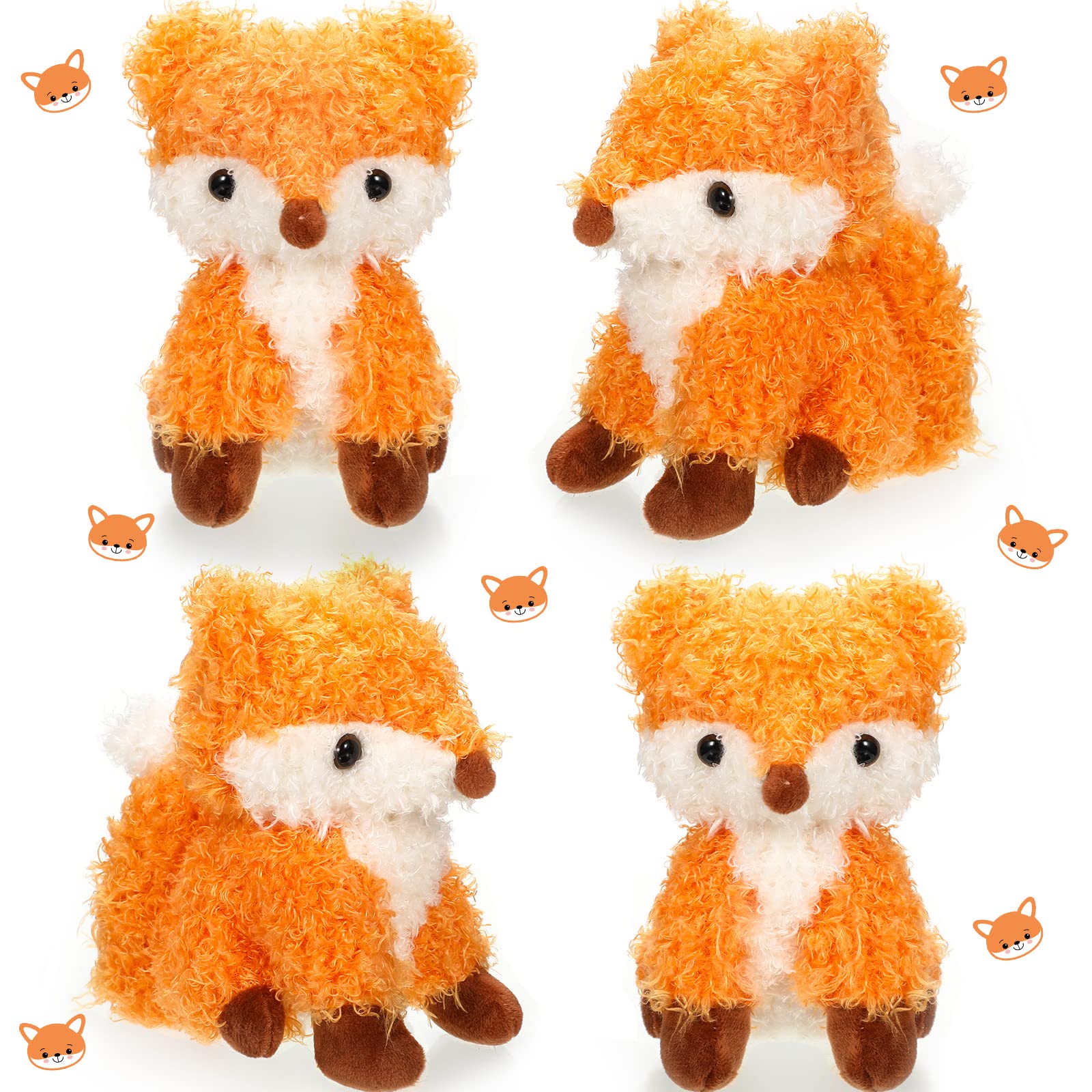 Photo 1 of 4 Pcs Fox Plush Stuffed Animal Small Plushies Doll Birthday Gift Plush Toy Set for Boys Girls Animal Theme Party Decor Nursery Bedroom, 5''