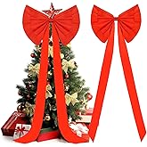 FOIMAS Extra Large Christmas Tree Topper Bow, 24 x 70 Inches Large Red Christmas Tree Toppers Stain Bow for Xmas Tree Home Front Door Patio Indoor Outdoor Decor