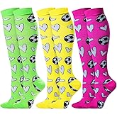 Cindeer 3 Pairs Soccer Novelty Sports Hearts Tube Socks Soccer Gift Knee High Socks for Women Men