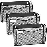BOHDK Wall File Organizer, Mesh Hanging File Organizer, Home Office Organization and Storage, 3 Single Pockets Document Magazine Rack