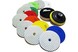 ANTENGDATOOL 4 Inch New Model Dry Diamond Polishing Pads, 11PCS Dry/Wet Marble Polish Pad Kit for Drill Grinder Polisher -Granite Buffing Pad for Concrete Countertop Quartz Stones