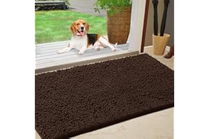 IM HOME Chenille Absorbent Outdoor Doormat 30" x 20", Washable Muddy Door Mats for Dog Non Slip Indoor Doormat Dog Mat for Muddy Paw Front Inside Door Mat for Entryway Brown