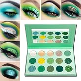 Afflano Green Eyeshadow Palette, Green Glitter Eyeshadow Highly Pigmented, Forest Emerald Christmas Makeup Palettes, Yellow Lime Grass Greenish Makeup Eye Shadow Pallet 15 Color