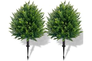 WAYNHUI Artificial Cedar Topiary Ball Treewith Stake, 20” 2pack Faux Potted Plants Artificial Shrubs Bushes with Insert stickes, Fake Evergreen Artificial Topiary (2pack Cedar Tree with Stick)
