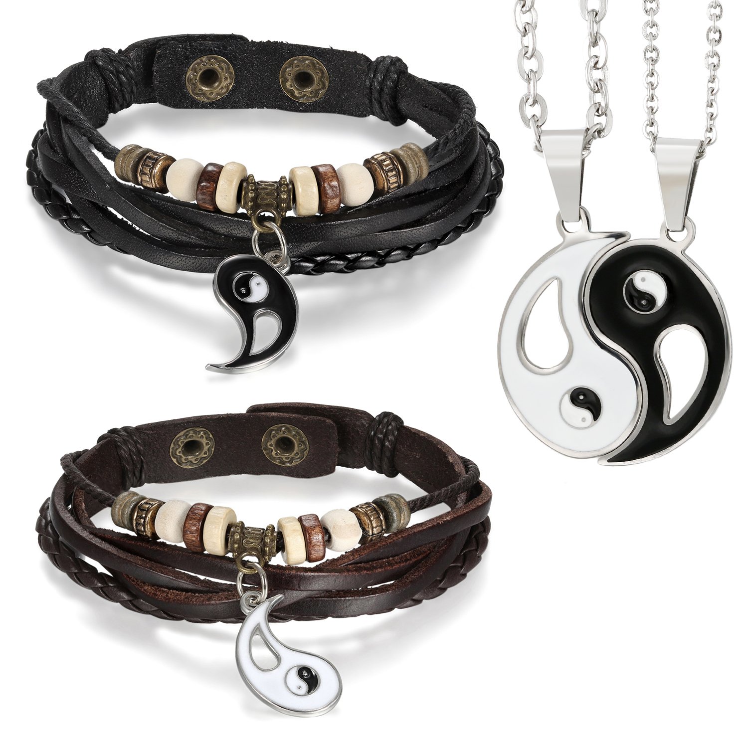 Aroncent PCS Pulsera de Cuero Trenzado Brazaletes Enamorados y PCS Collares con