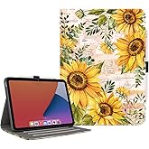 Lokigo Case for iPad (A16) 11th Generation 11 Inch 2025, for iPad 10th Gen 10.9 Inch 2022, Build with Pencil Holder/Hand Strap/Pocket, Shockproof 11th/10th Gen Stand Cover, Retro Sunflower