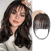 BOGSEA Clip in Bangs Real Human Hair Bangs Hair Clip Fringe with Temples Hairpieces for Women Natural Looking Fake Bangs for Daily Wear (Wispy Bangs, Dark Brown)