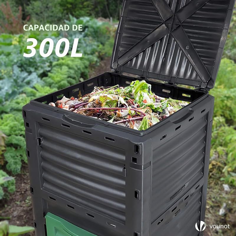 ® Compostador Jardin 300L, Compostera Organica, Negro y Verde