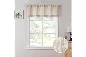 Tollpiz Linen Valance Bedroom Rod Pocket Semi Sheer Curtain Valances Burlap Light Filtering Thick Linen Valance Drape for Living Room, 54 x 16 inches Long, Natural, Set of 1 Panel