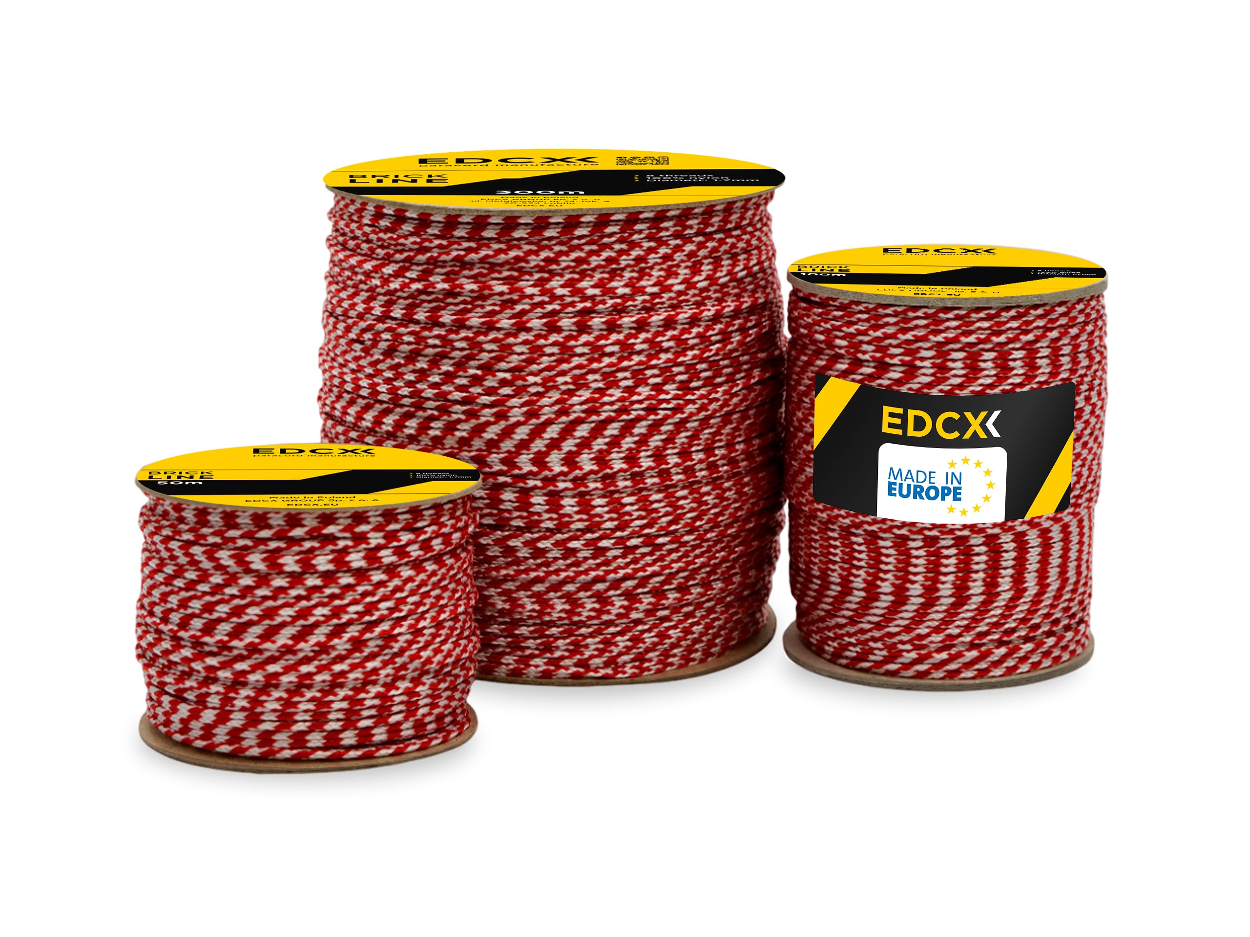 EdcX Mason's Cord ⌀1,7mm | 50m, 100m and 300m | Nylon | Brick Line, Mason Line Level for Construction, Gardening, DIY | Tear-Resistant, Weatherproof, Low Stretch Utility Cord (White+Red, 100 m)