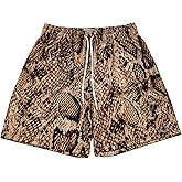MECH-ENG Men's Retro Animal Print Snake Brown Mesh Shorts (Medium)