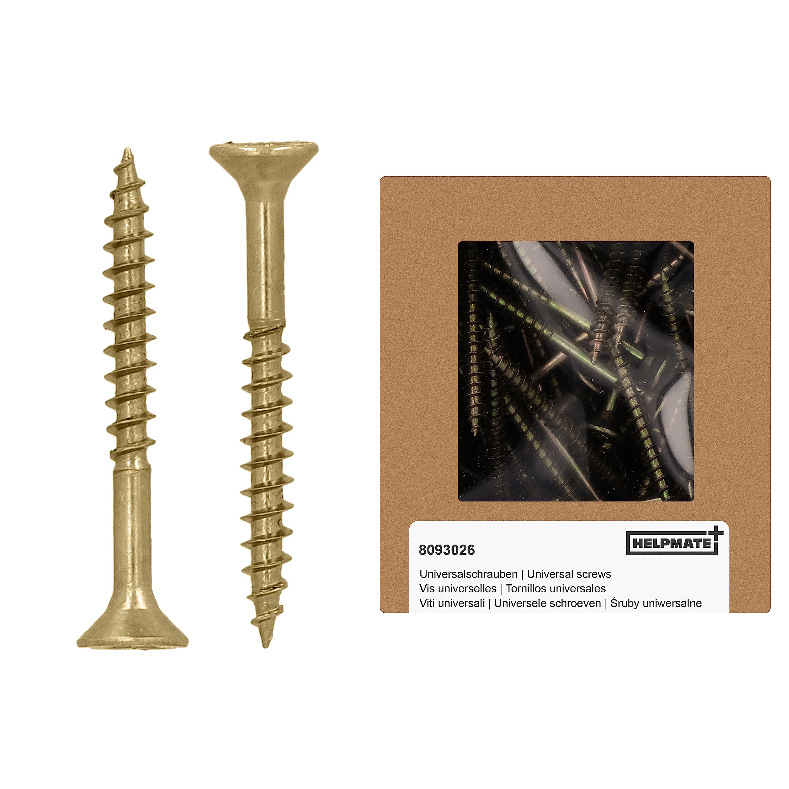 HELPMATE - Universal screws, countersunk head, 4.0x35, yellow passivated - 250 pieces Wood screws with T-drive and partial thread - Chipboard screws for indoor use and protected outdoor areas