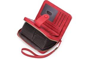 GAEKEAO Leather Credit Card Holder Wallet for Women RFID Blocking Large Capacity Bifold Zipper Card Case Organizer with Wristlet 32 Slots