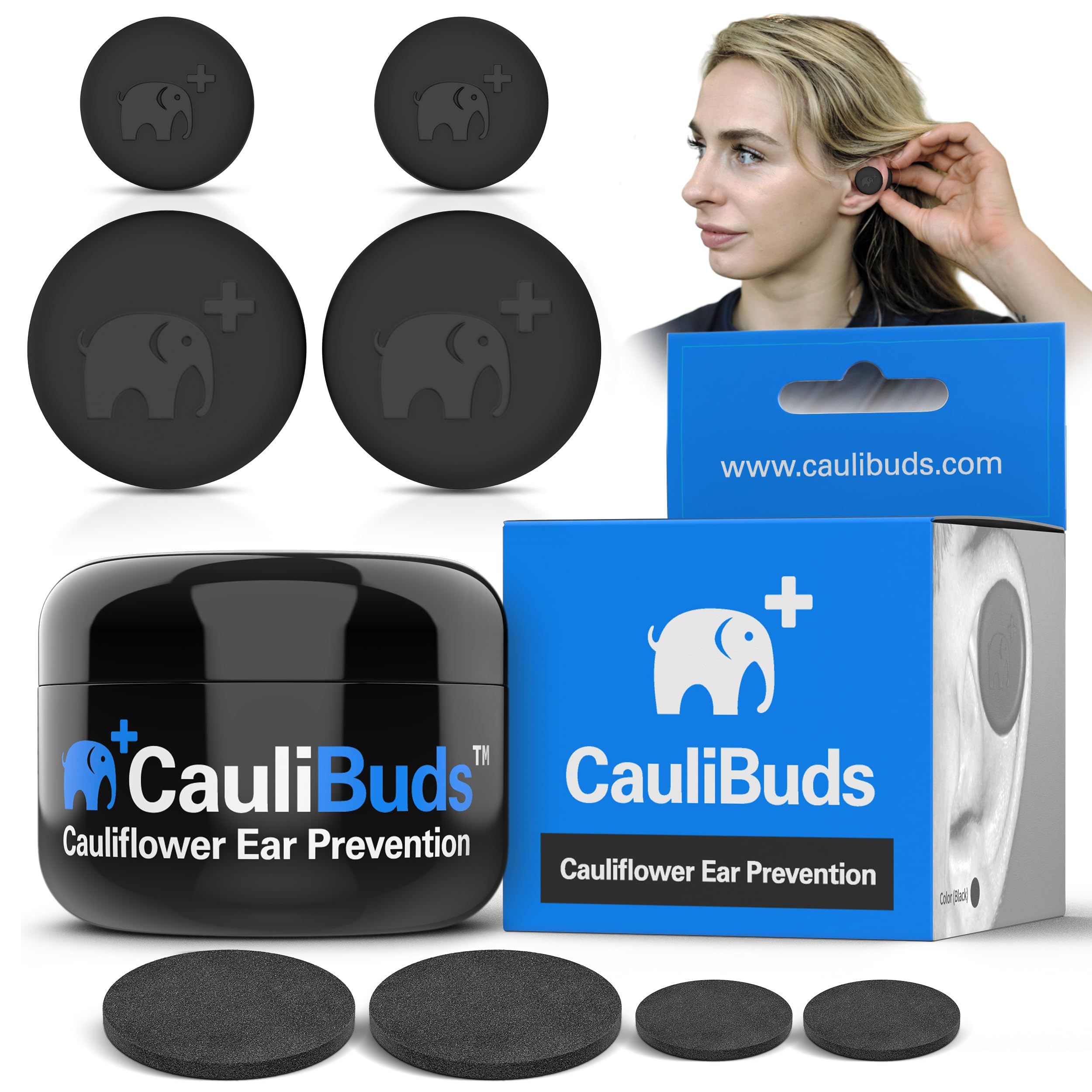 Photo 1 of CauliBuds™ Cauliflower Ear Magnets - Premium Silicone Magnet Compression Kit for Cauliflower Ear Prevention & Treatment in BJJ, Wrestling, MMA, & Rugby - Minimize Ear Draining (Black)