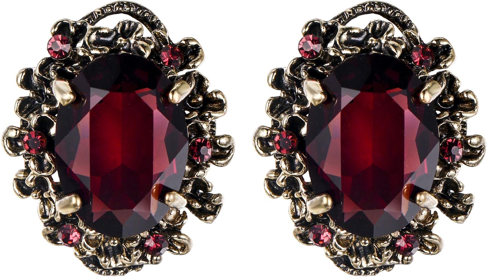 Women's Victorian Style Crystal Floral Cameo Inspired Oval Stud Earrings