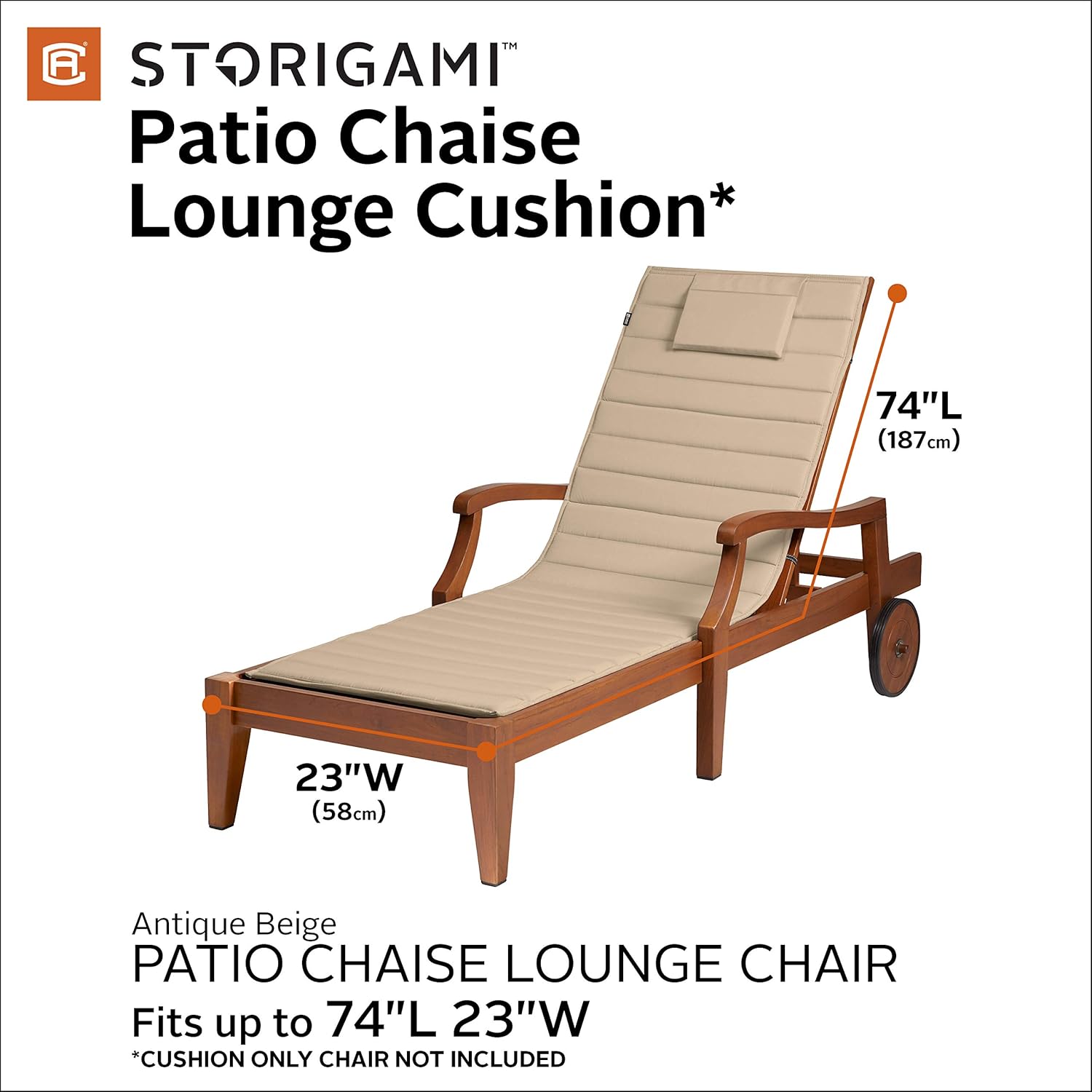 Classic Accessories Storigami Water-Resistant 74 x 23 Inch Chaise Lounge Cushion, Antique Beige : Garden & Outdoor