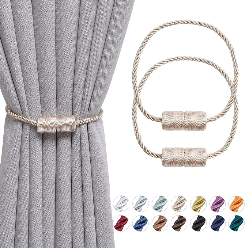 Pretty Jolly 2 Pack Magnetic Curtain Tiebacks 16 Inch Beige