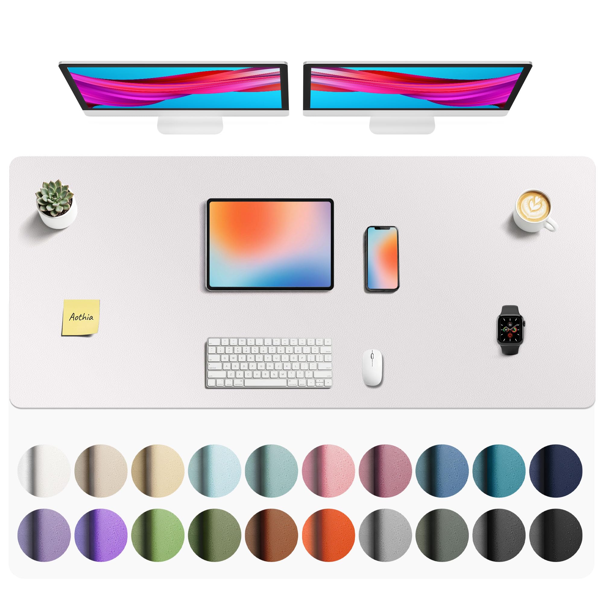 Aothia Faux Leather Desk Mat - Non-Slip PU Leather Desk Blotter, Waterproof Writing Surface, Large Desk Pad for Office & Home (Pale Lavender White, 55" x 24") Image
