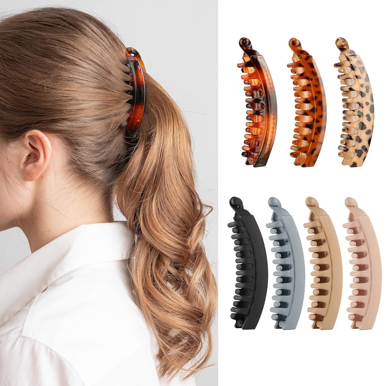 Photo 1 of Gift4u Banana Clip for Women, 7 Pack 5.1 Inch Hair Clip for Thick Medium Hair, Large Hair Clips for Women Ponytail,mother's day gifts