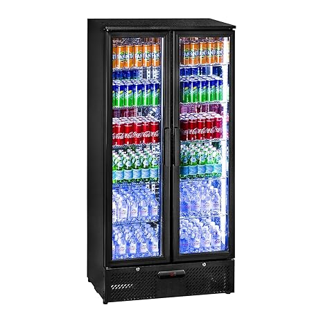 Royal Catering RCGK-458C Getränkekühlschrank Flaschenkühlschrank mit Glastür Standkühlschrank (458 L, 2–10 °C, abschließbare 