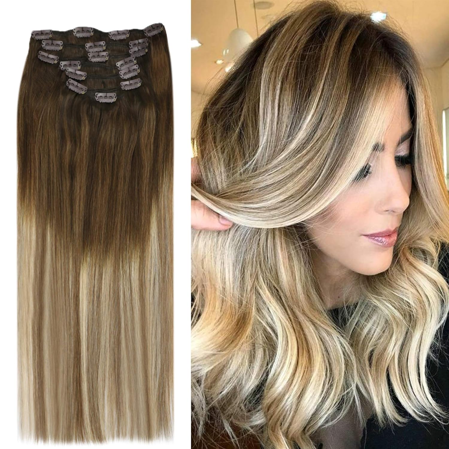Amazon Com Youngsee 16inch Clip In Hair Extensions Ombre Dark