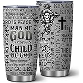 Christian Tumbler Gifts for Men,20oz Stainless Steel Tumbler with Lid,Christian Fathers Day Birthday Graduation Travel Mugs,Religious Inspirational Bible Verse Gift,Man Of God Gifts For Men,1 Pcs