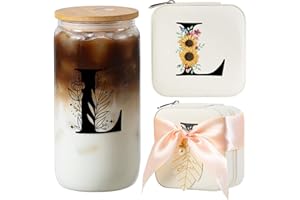 AYGXU glass cups with lids and straws,bridesmaid proposal gifts,personalized gifts for women,Birthday Gifts for women,Teacher graduation gifts,Mothers Day gifts,Initial L white