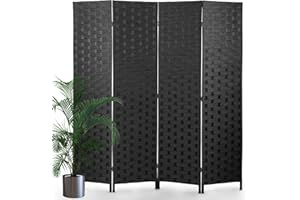NCHANMAR Room Divider,4 Panels 6FT Folding Privacy Screen Room Divider Wall Wood Mesh Hand-Woven Design Freestanding Partition Portable Wall for Home Office Bedroom(Black)