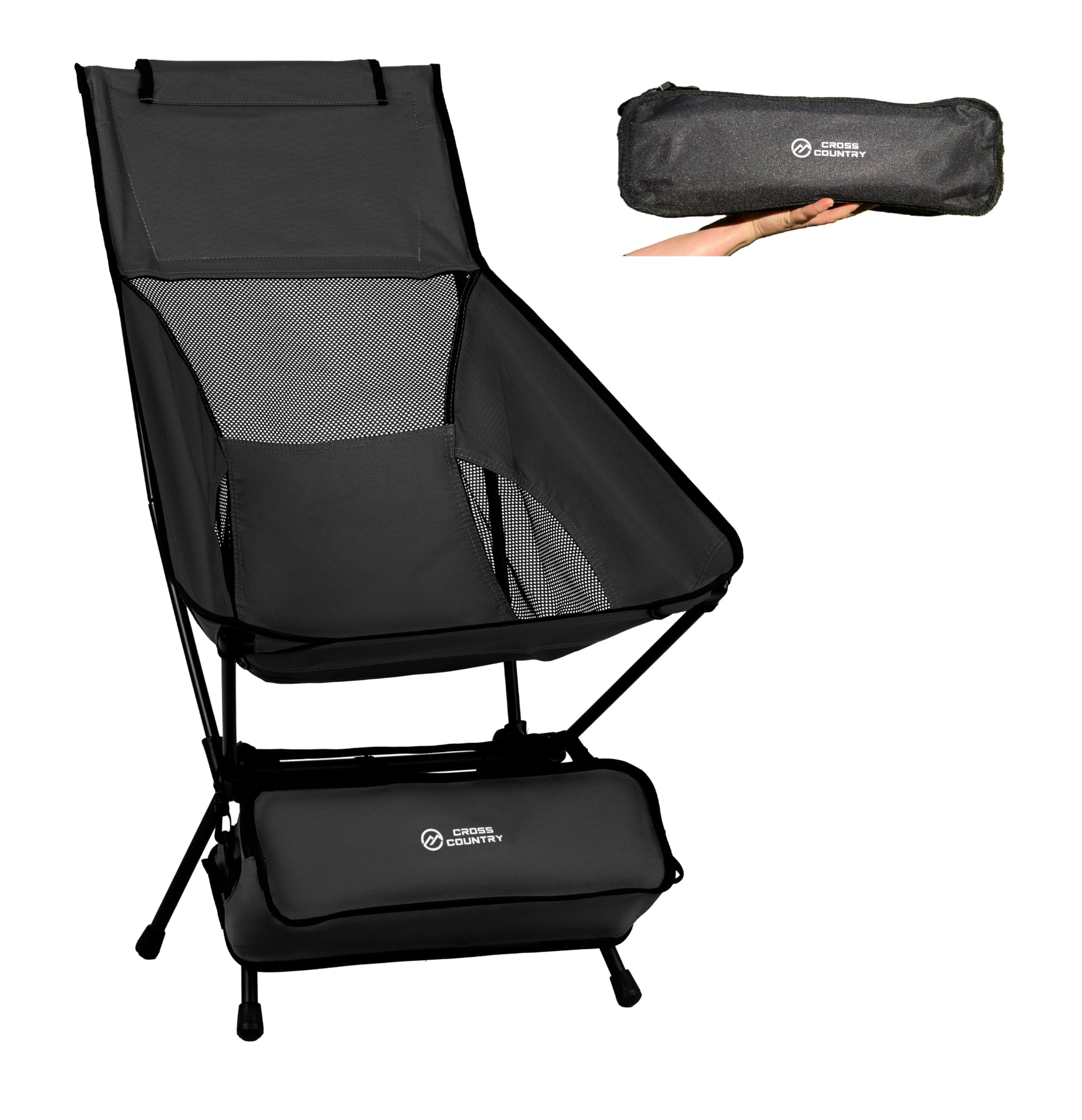 CROSS COUNTRY Lightweight Portable & Collapsible Outdoor Chair - Sturdy High Back Foldable Design With Storage Bag for Camping, Travel, Hiking, Camp, Fishing & Picnic