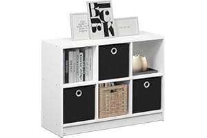 Furinno Basic 3x2 Cube Storage Bookcase Organizer with Bins, White/Black