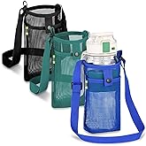 3Pcs Water Bottle Holder with Strap, Mesh Water Bottle Carrier for Walking | Mesh Bag Carrier, Adjustable Shoulder, For Travelling